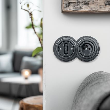 Kliklap - dvojno retro enopolno stikalo z okvirjem št. 1, antracit