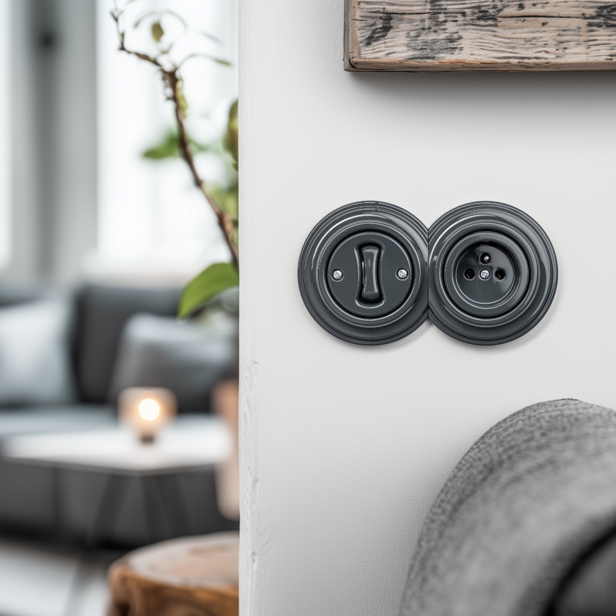 Kliklap - dvojno retro enopolno stikalo z okvirjem št. 1, antracit