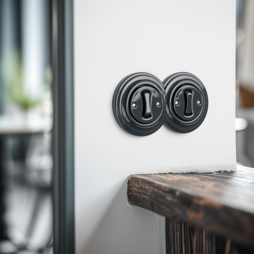 Kliklap - dvojno retro enopolno stikalo z okvirjem št. 1, antracit