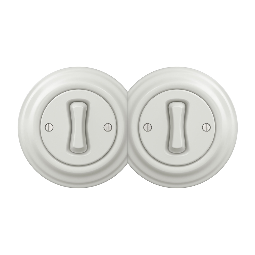 Kliklap - Dvojno retro enopolno stikalo z okvirjem št. 1, belo