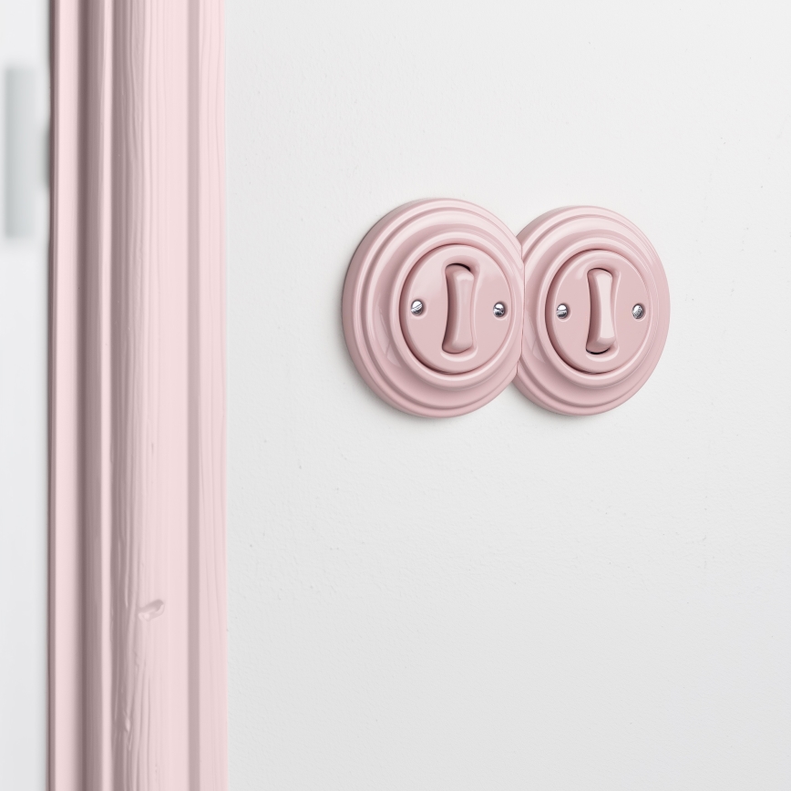 Kliklap - Dvojno retro enopolno stikalo z okvirjem št. 1, staro rožnato