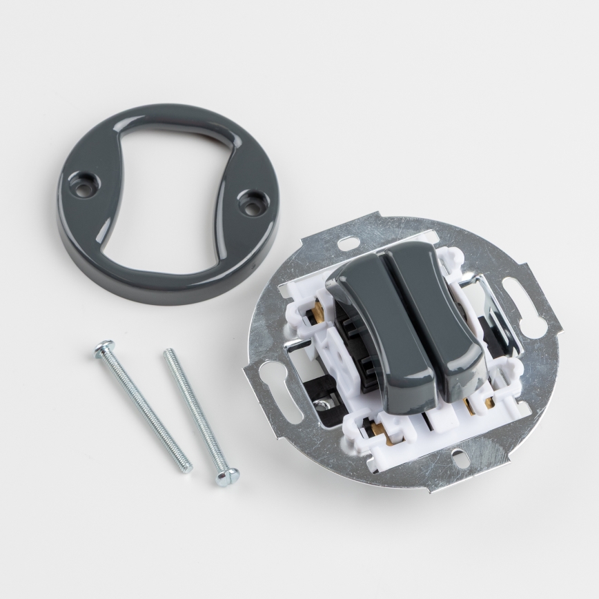 Kliklap - Retro antracitno dvojno stikalo za stopnišče z okvirjem št. 6+6