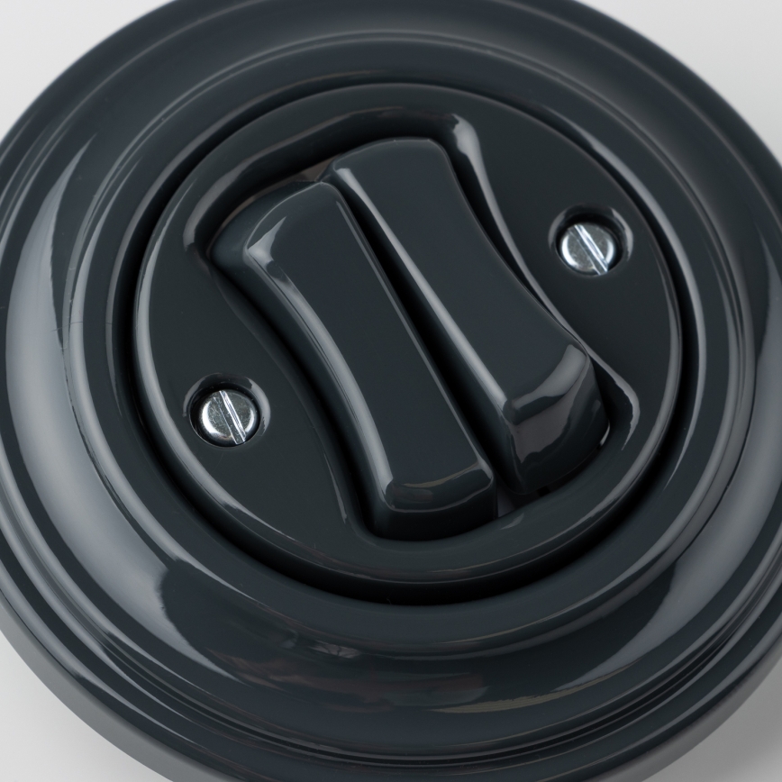 Kliklap - Retro antracitno dvojno stikalo za stopnišče z okvirjem št. 6+6