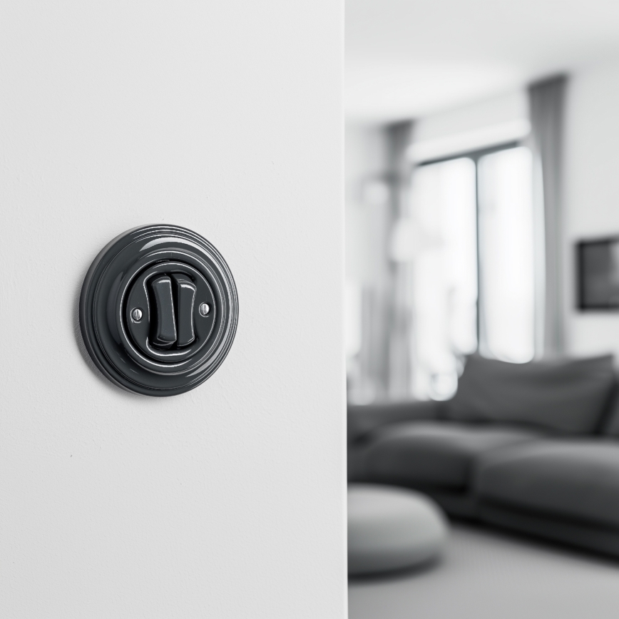 Kliklap - Retro antracitno dvojno stikalo za stopnišče z okvirjem št. 6+6