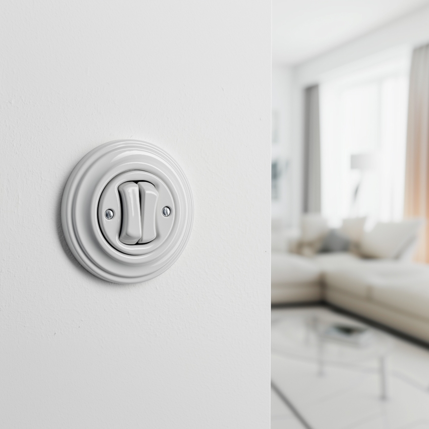 Kliklap - Retro dvojno stikalo z okvirjem, keramično belo