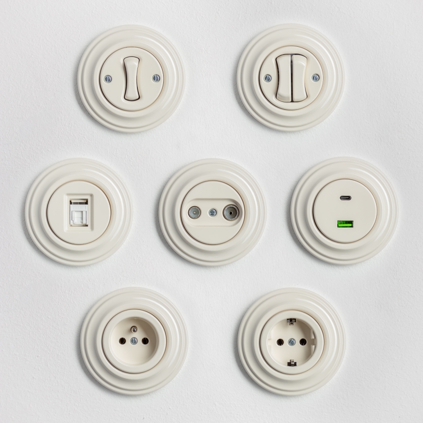 Kliklap - Retro dvojno stikalo z okvirjem v bež barvi