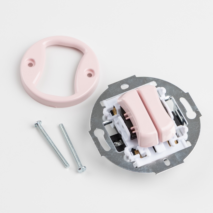 Kliklap - Retro dvojno stikalo za stopnice brez okvirja št. 6+6 staro rožnato