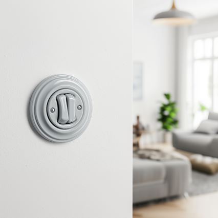 Kliklap - Retro dvojno stikalo za stopnišče z okvirjem št. 6+6 sivo