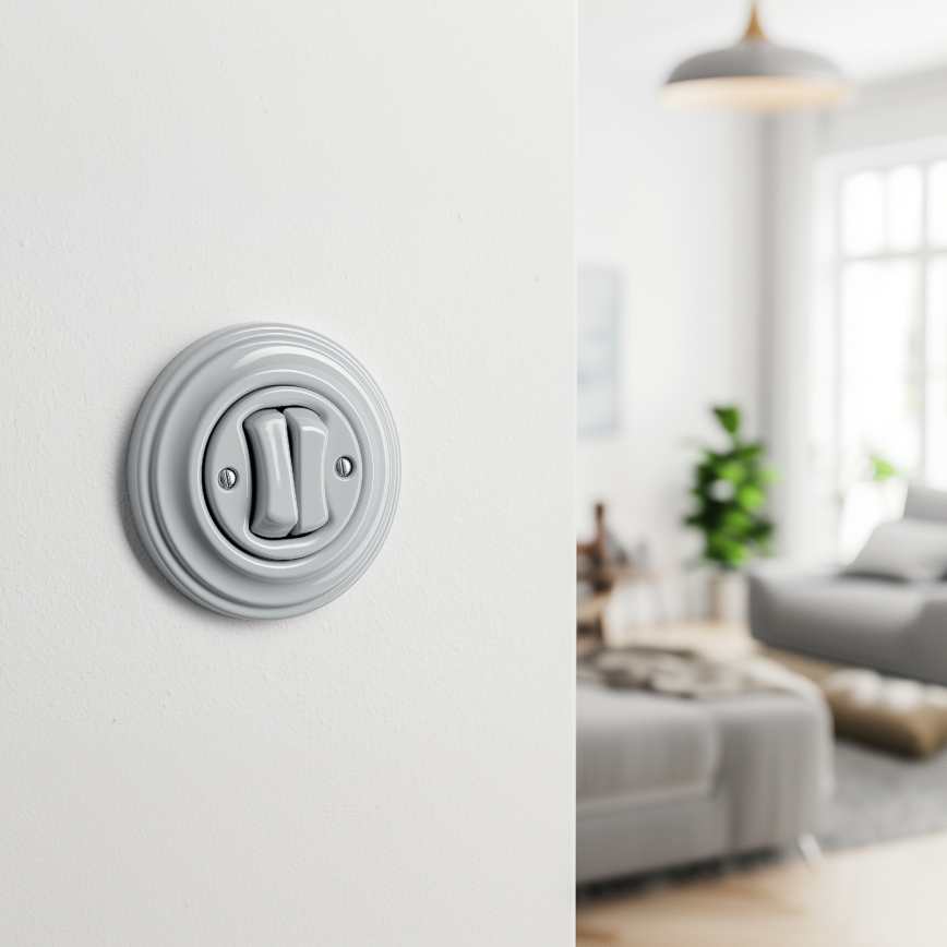 Kliklap - Retro dvojno stikalo za stopnišče z okvirjem št. 6+6 sivo