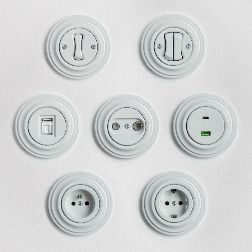 Kliklap - Retro dvojno stopniščno stikalo brez okvirja št. 6+6 snežno belo