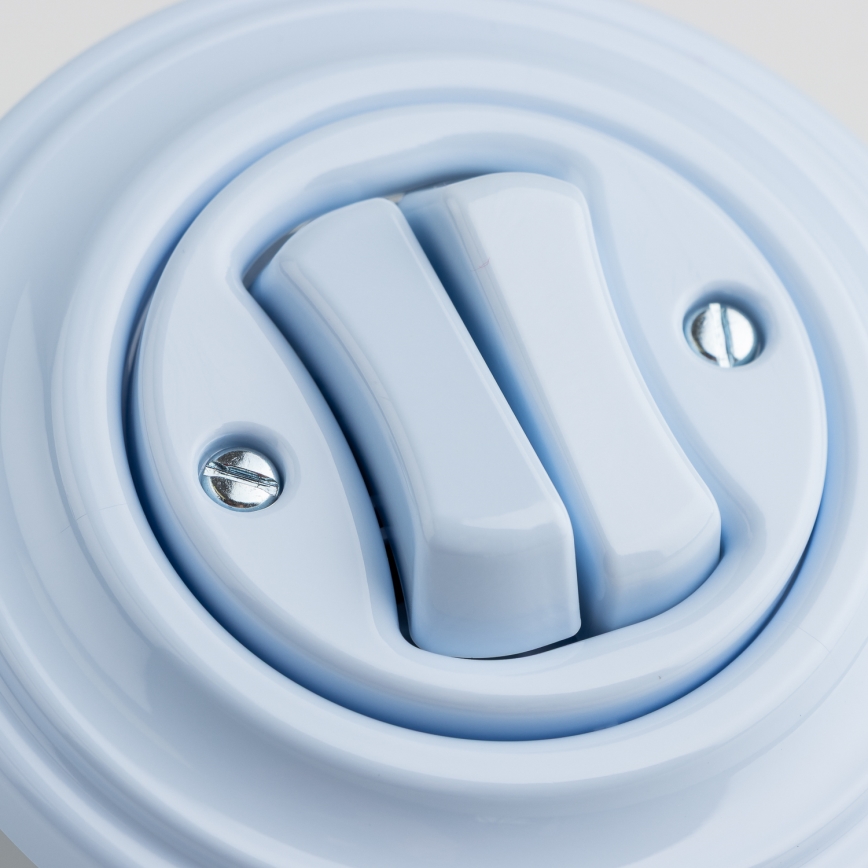 Kliklap - Retro dvojno stopniščno stikalo z okvirjem št. 6+6, modre barve