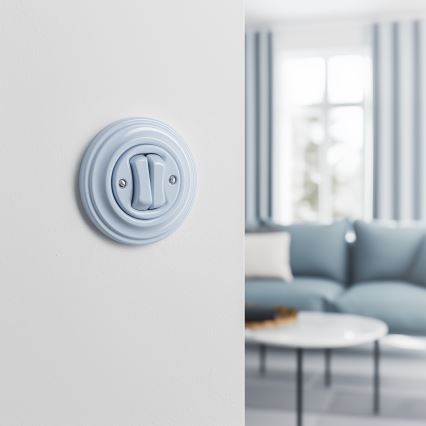 Kliklap - Retro dvojno stopniščno stikalo z okvirjem št. 6+6, modre barve