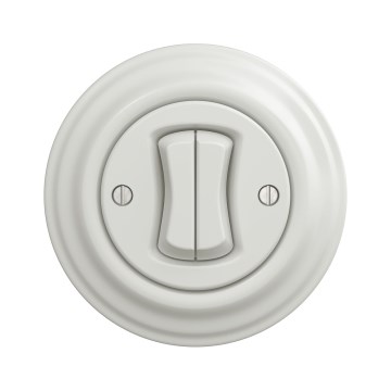 Kliklap - Retro dvojno stopniščno stikalo z okvirjem št. 6+6, v keramično beli barvi