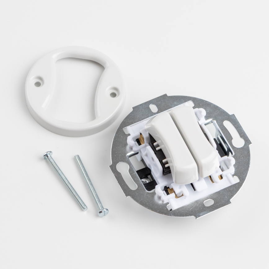 Kliklap - Retro dvojno stopniščno stikalo z okvirjem št. 6+6, v keramično beli barvi