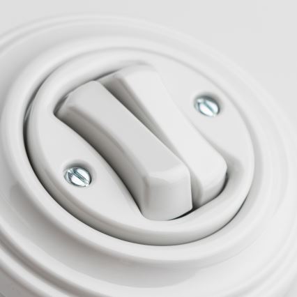 Kliklap - Retro dvojno stopniščno stikalo z okvirjem št. 6+6, v keramično beli barvi