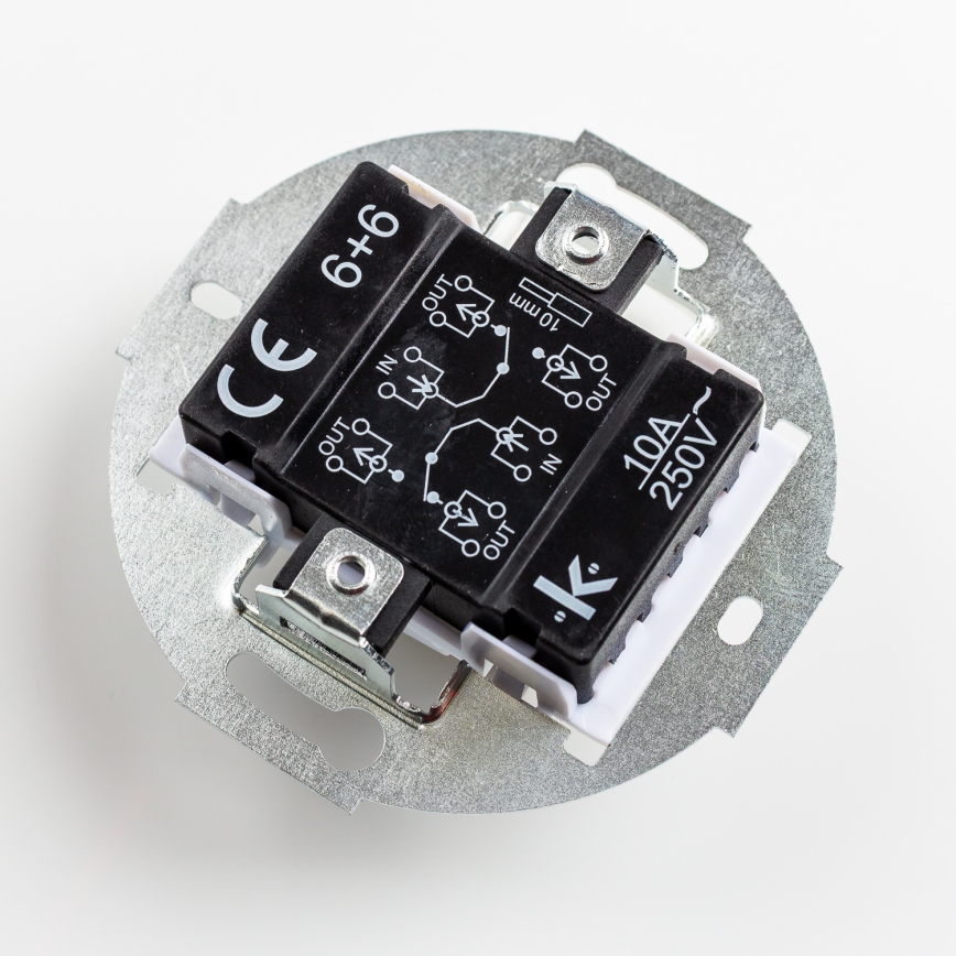 Kliklap - Retro dvojno stopniščno stikalo z okvirjem št. 6+6, v snežno beli barvi