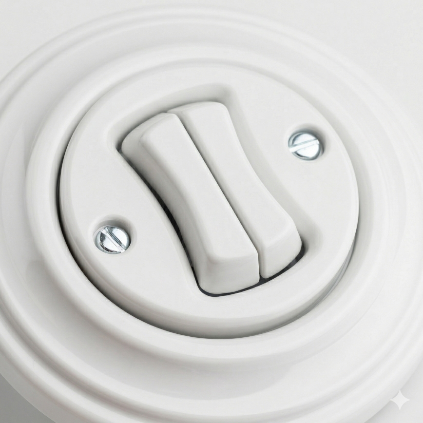 Kliklap - Retro dvojno stopniščno stikalo z okvirjem št. 6+6, v snežno beli barvi