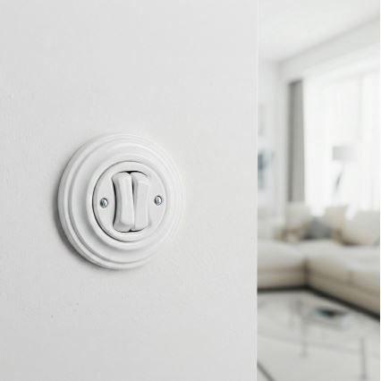 Kliklap - Retro dvojno stopniščno stikalo z okvirjem št. 6+6, v snežno beli barvi