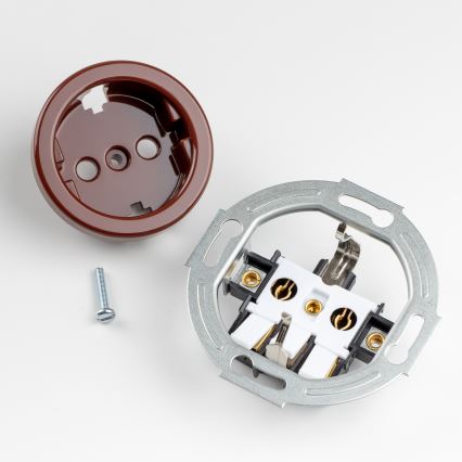 Kliklap - Retro enopolno stikalo št. 1 in SCHUKO vtičnica 230 V z rjavim okvirjem