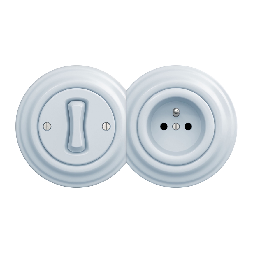 Kliklap - Retro enopolno stikalo št. 1 in vtičnica 230 V z okvirjem, modra