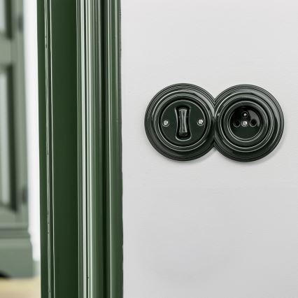 Kliklap - retro enopolno stikalo št. 1 in vtičnica 230 V z zelenim okvirjem