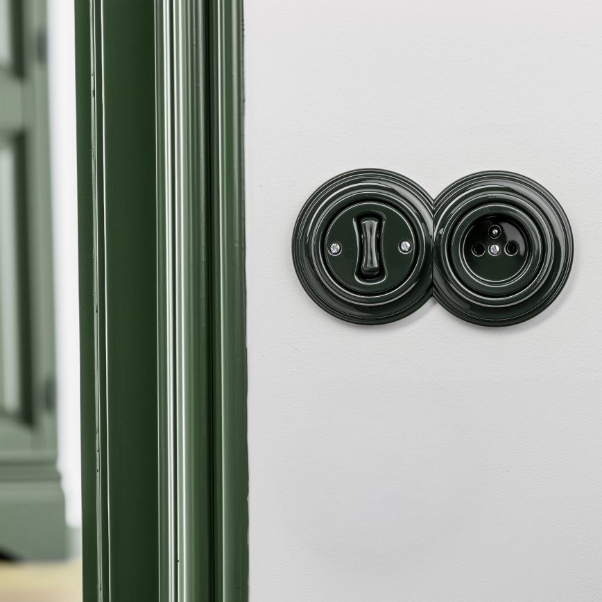 Kliklap - retro enopolno stikalo št. 1 in vtičnica 230 V z zelenim okvirjem