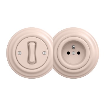 Kliklap - Retro enopolno stikalo št. 1 in vtičnica 230V z okvirjem v vintage rožnati barvi