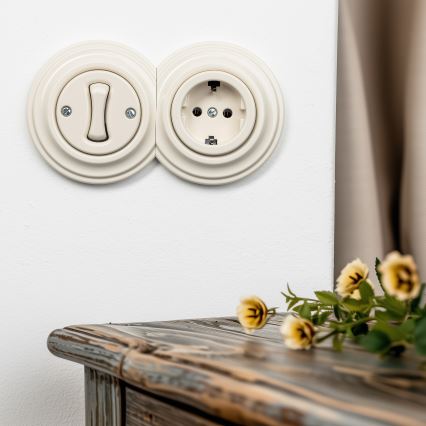 Kliklap - Retro enopolno stikalo št. 1 in vtičnica SCHUKO 230 V z okvirjem, bež