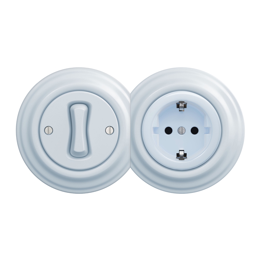 Kliklap - Retro enopolno stikalo št. 1 in vtičnica SCHUKO 230V z okvirjem, modra