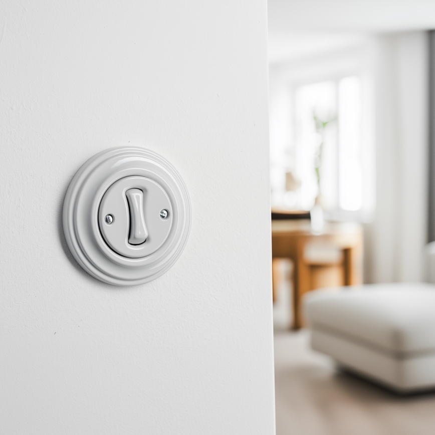 Kliklap - Retro enopolno stikalo z okvirjem št. 1, keramično belo