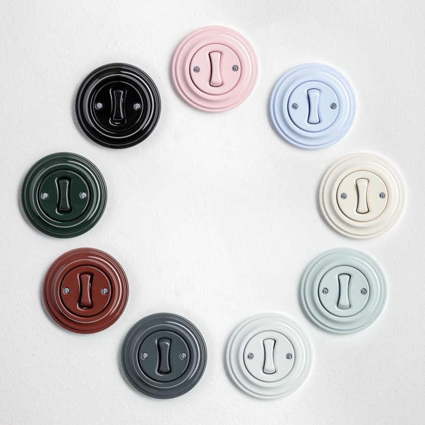 Kliklap - Retro enopolno stikalo z okvirjem št. 1, keramično belo