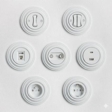 Kliklap - Retro enopolno stikalo z okvirjem št. 1 snežno belo