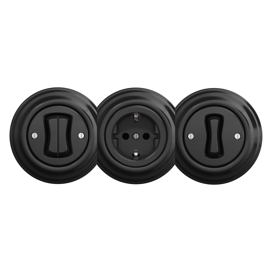 Kliklap - Retro hišna vtičnica brez okvirja SCHUKO 230V/16A črna