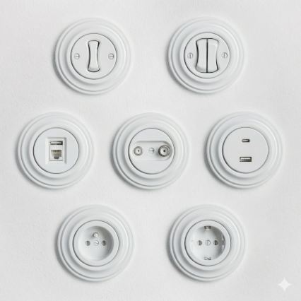 Kliklap - Retro hišna vtičnica z okvirčkom SCHUKO 230V/16A snežno bela