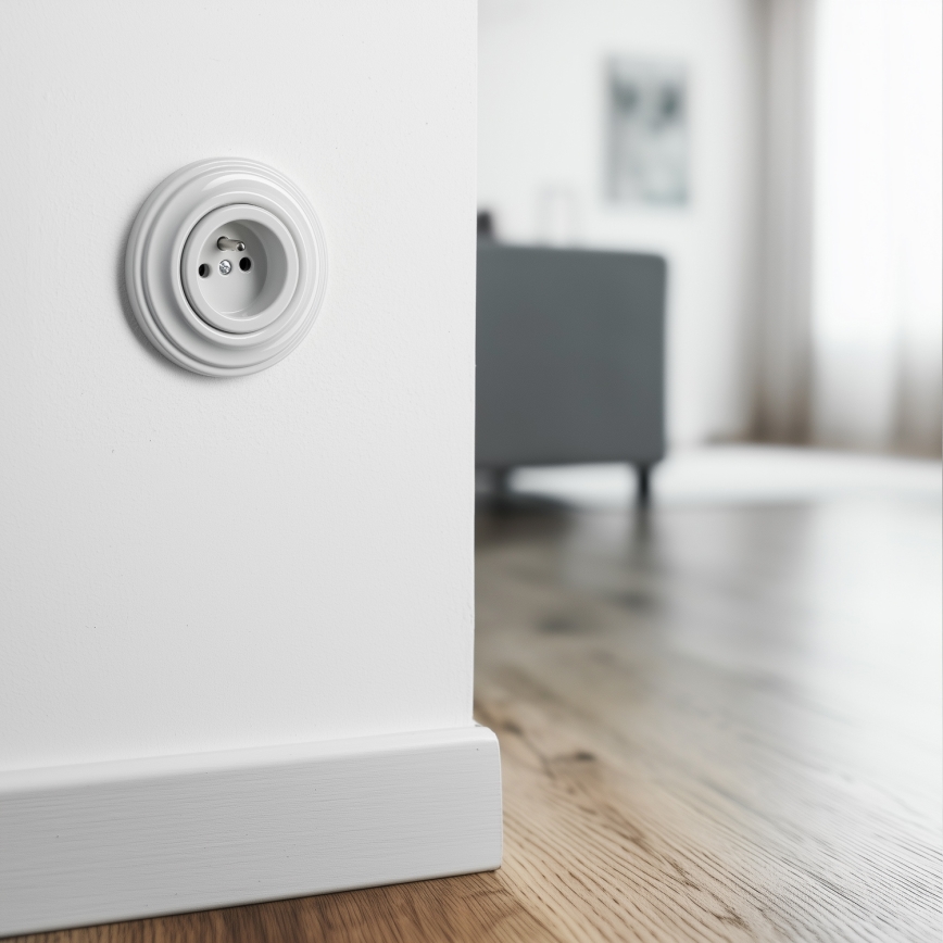 Kliklap - Retro hišna vtičnica z okvirjem 230V snežno bela