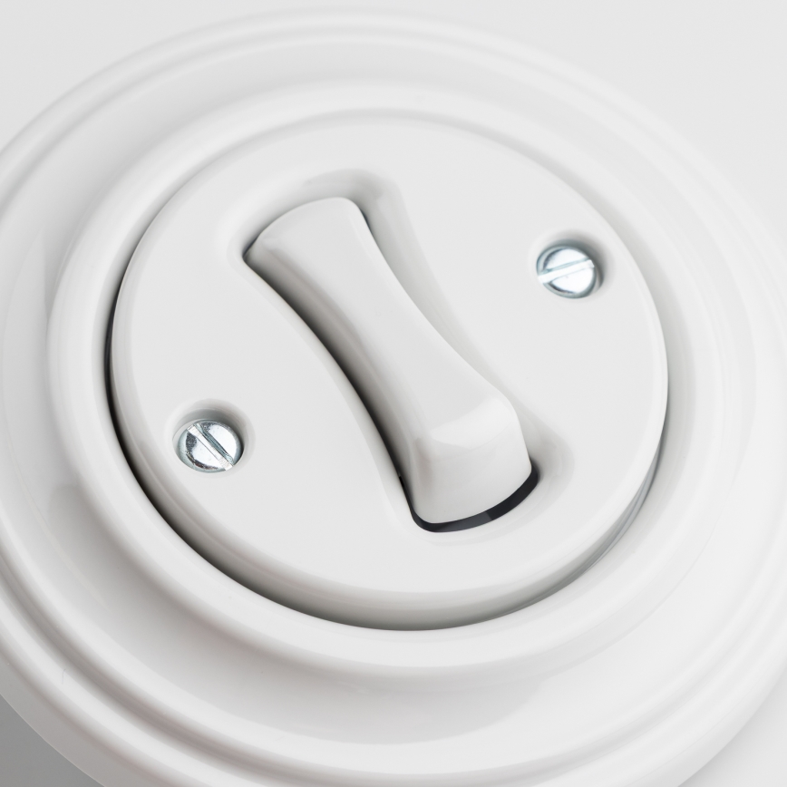 Kliklap - retro križno stikalo z okvirčkom št. 7, snežno belo