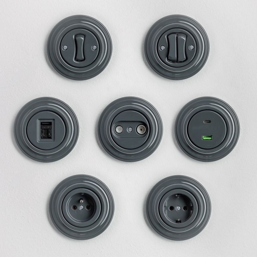 Kliklap - Retro križno stikalo z okvirjem št. 7 antracit