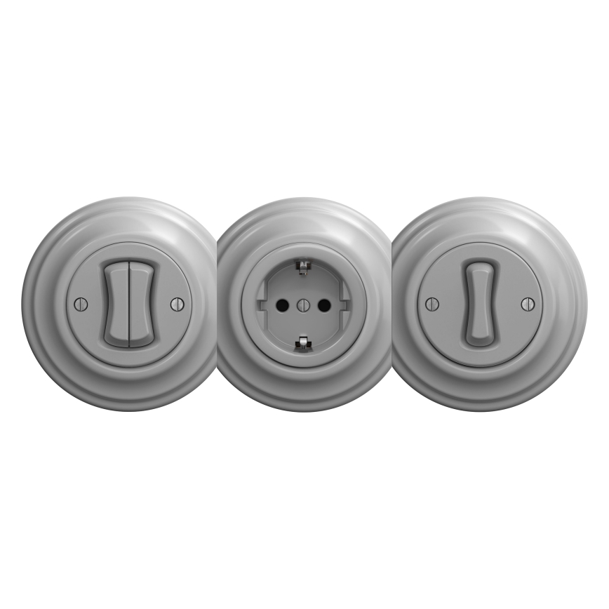 Kliklap - Retro stenska vtičnica brez okvirja SCHUKO 230V/16A siva