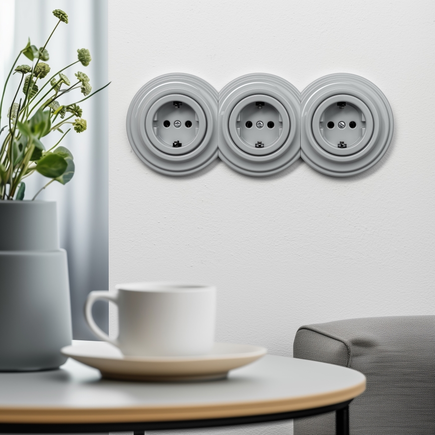 Kliklap - Retro stenska vtičnica brez okvirja SCHUKO 230V/16A siva