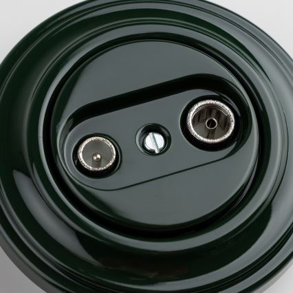 Kliklap - Retro stenska vtičnica TV+R (prehodna) z zelenim okvirjem