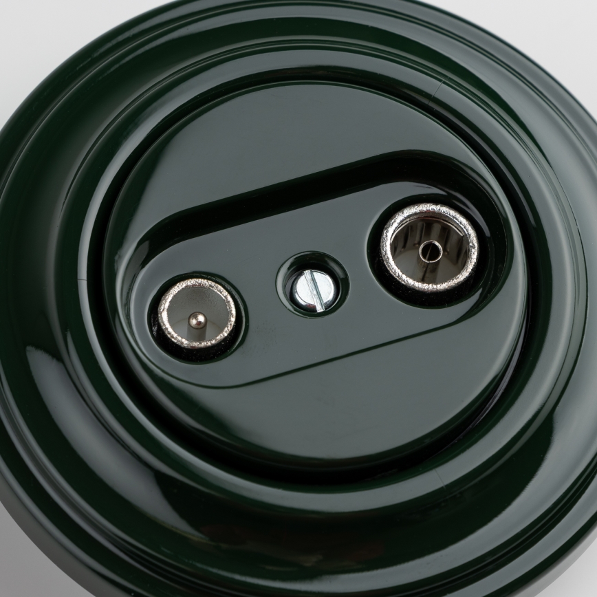 Kliklap - Retro stenska vtičnica TV+R (prehodna) z zelenim okvirjem