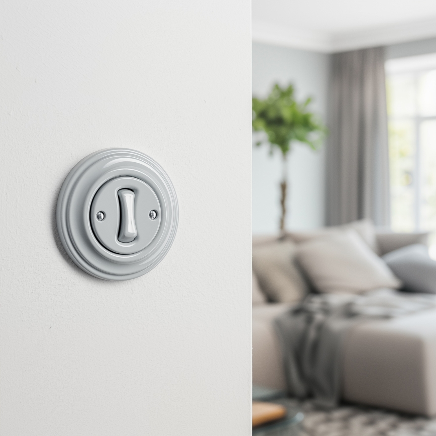 Kliklap - Retro stikalo za stopnice z okvirjem št. 6, sivo