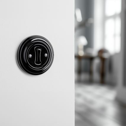 Kliklap - Retro stopniščno stikalo z okvirjem št. 6, črne barve