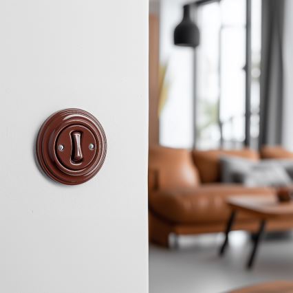 Kliklap - retro stopniščno stikalo z okvirjem št. 6, rjave barve