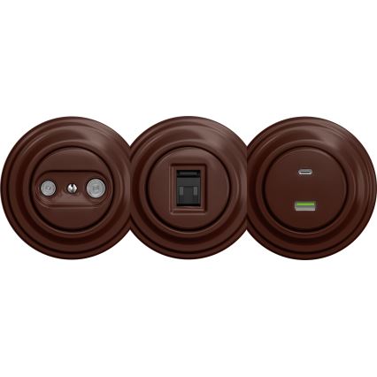 Kliklap - Retro TV+R vtičnica za udeležence (zaporedna) brez okvirja, rjava