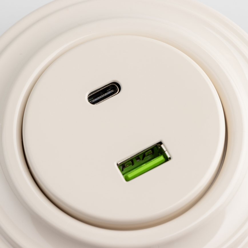 Kliklap - Retro USB vtičnica A+C z okvirjem bež