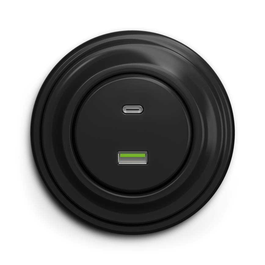 Kliklap - Retro USB vtičnica A+C z okvirjem, črna