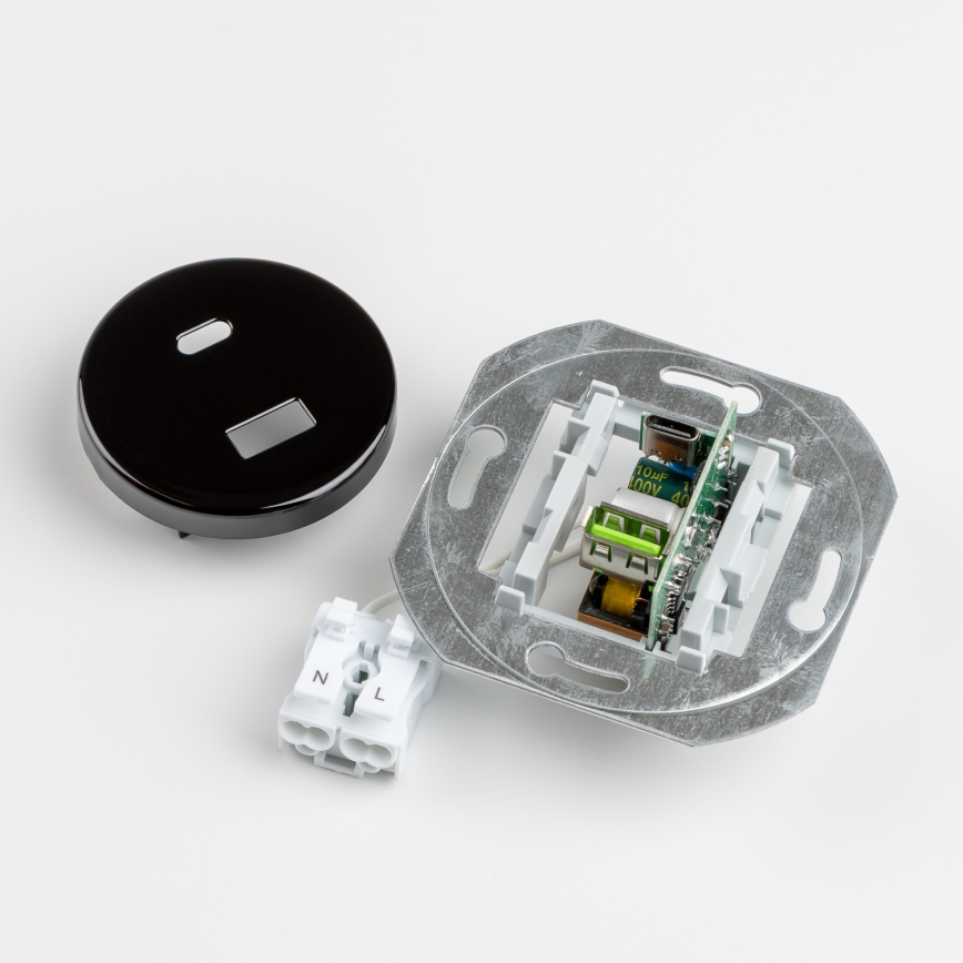 Kliklap - Retro USB vtičnica A+C z okvirjem, črna