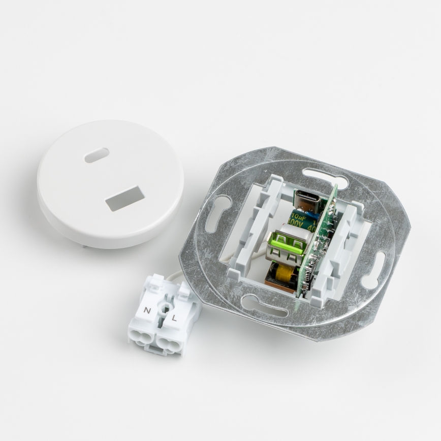 Kliklap - Retro USB vtičnica A+C z okvirjem v snežno beli barvi