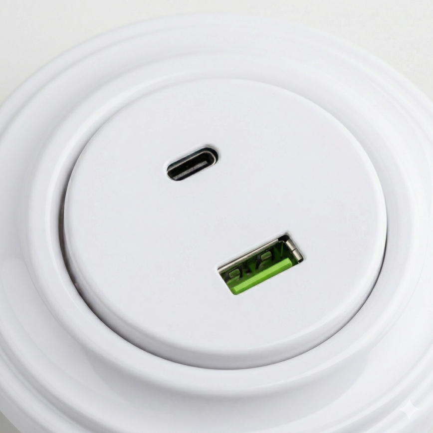 Kliklap - Retro USB vtičnica A+C z okvirjem v snežno beli barvi